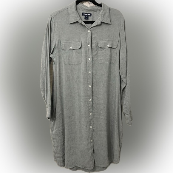 Dresses & Skirts - Lands’ End Oxford Long Sleeve Button Front Shirt Dress Light Olive Green NWOT